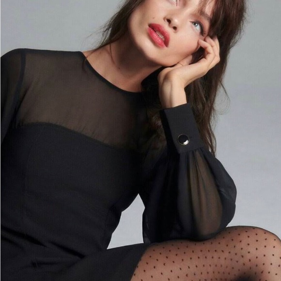 Anthropologie Black mini dress with sheer long sleeves - Picture 1 of 8